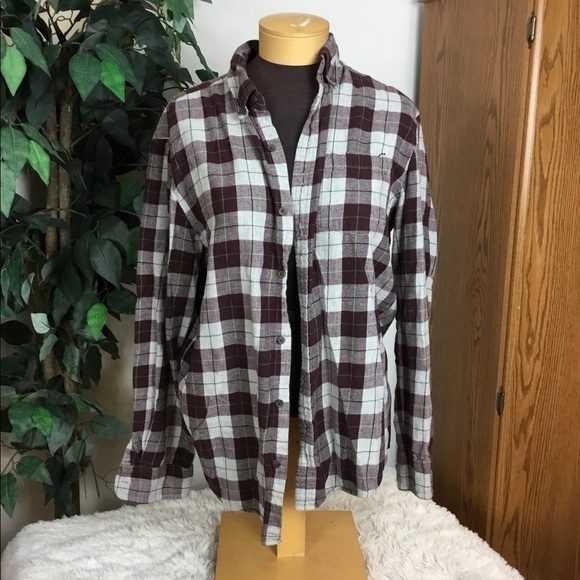 MENS St Johns Bay Medium maroon & gray flannel plaid w/ green stripe - Picture 1 of 10